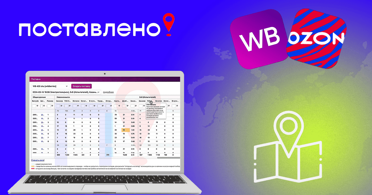 Гео-расчет поставок на ВБ и Озон