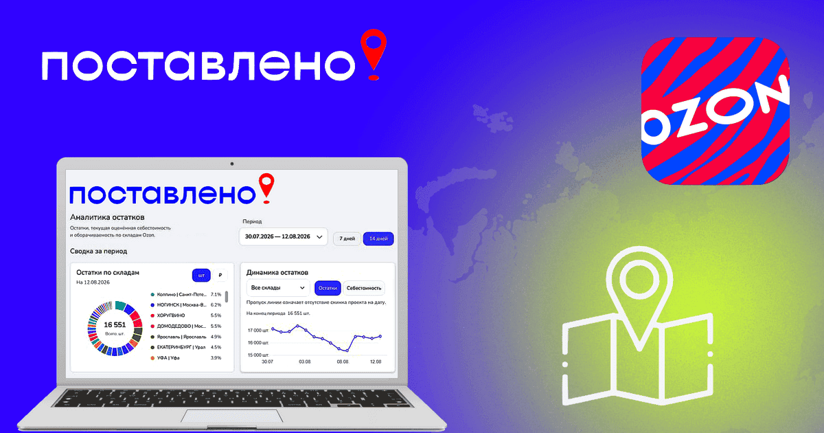 Аналитика остатков на складах Ozon в личном кабинете селлера и в сервисе «Поставлено!»